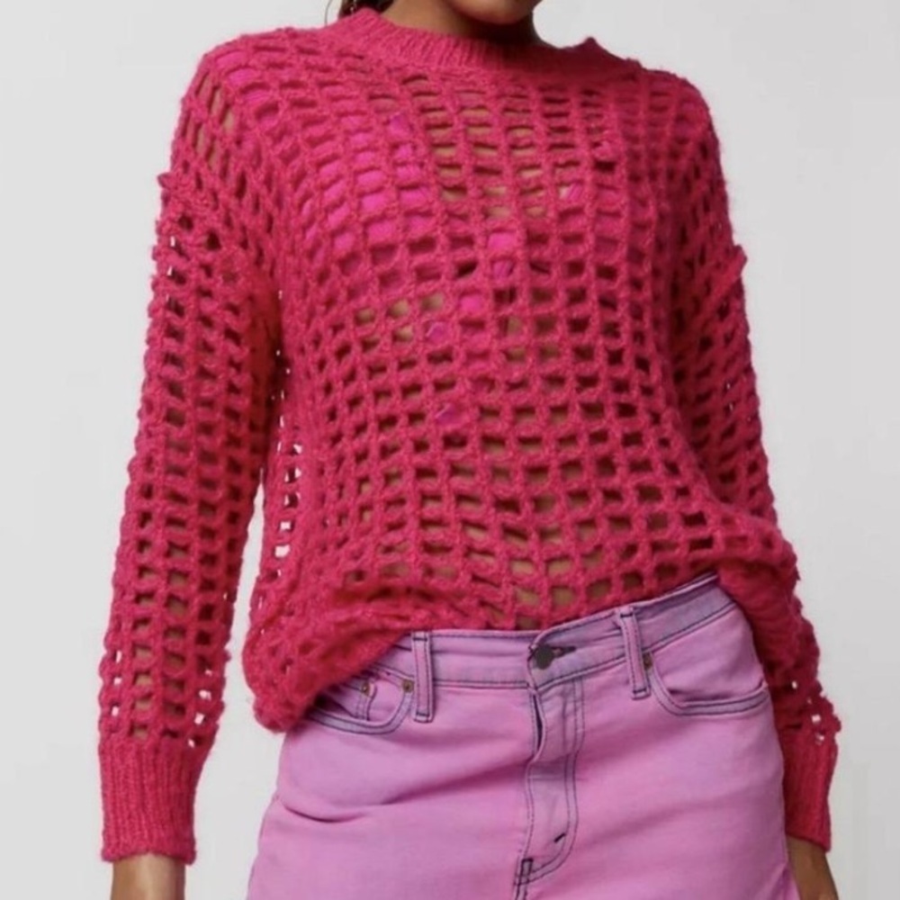 Urban Outfitters - Women's Osaka Open Knit Sweater. Mesh. Hot Pink. Small. NWT.